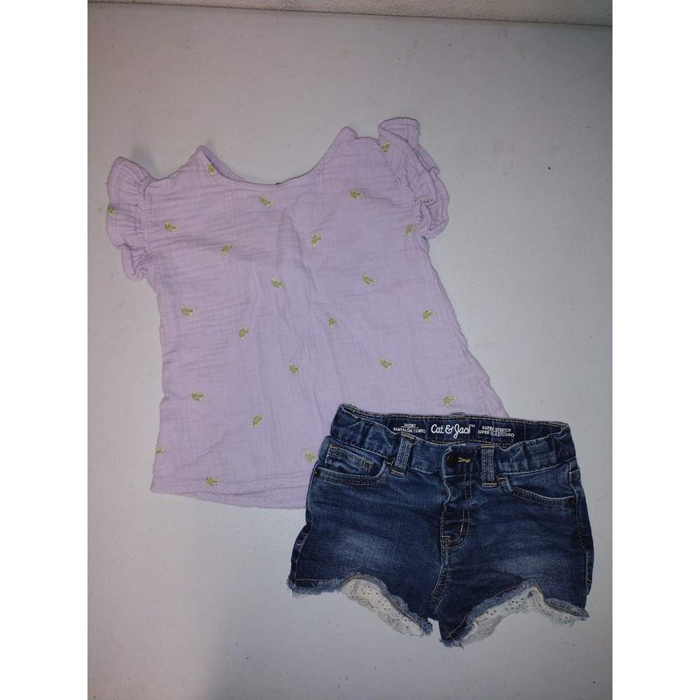 Old Navy Banana Gauze Top & Cat Jack Eyelet Denim Shorts Set Girls 4T